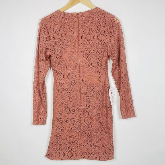 Bardot Isla Russet Brown Long Sleeve Side Ruched Lace Dress Womens Medium NEW - Picture 5 of 7